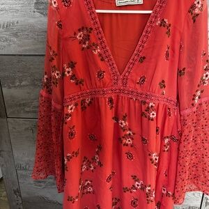 Abercrombie and fitch orange floral flare sleeve dress. EUC. Size M